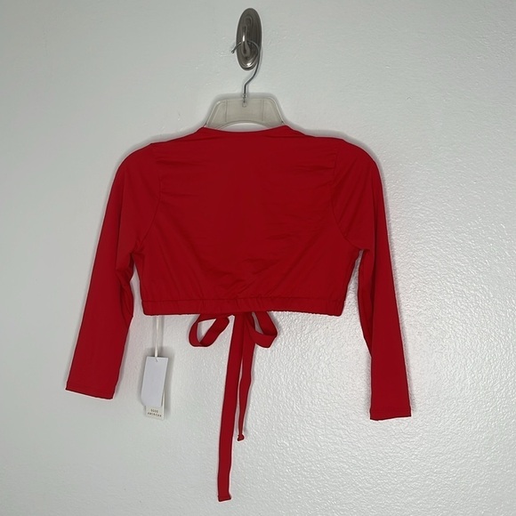 Good American Sexy Boost Tie Front Swim 3/4 Sleeve Top Bright Poppy Medium New - Picture 4 of 5